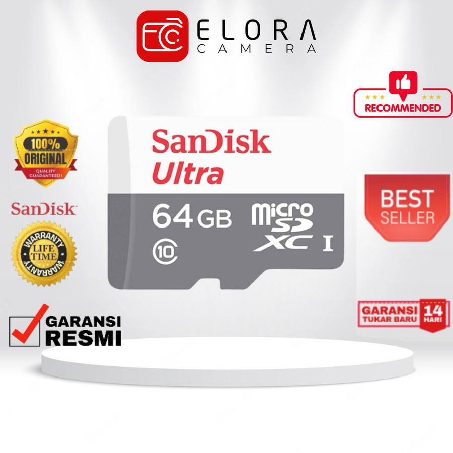 Micro SD 64GB Sandisk Ultra CL10 100Mbps - Garansi Lifetime